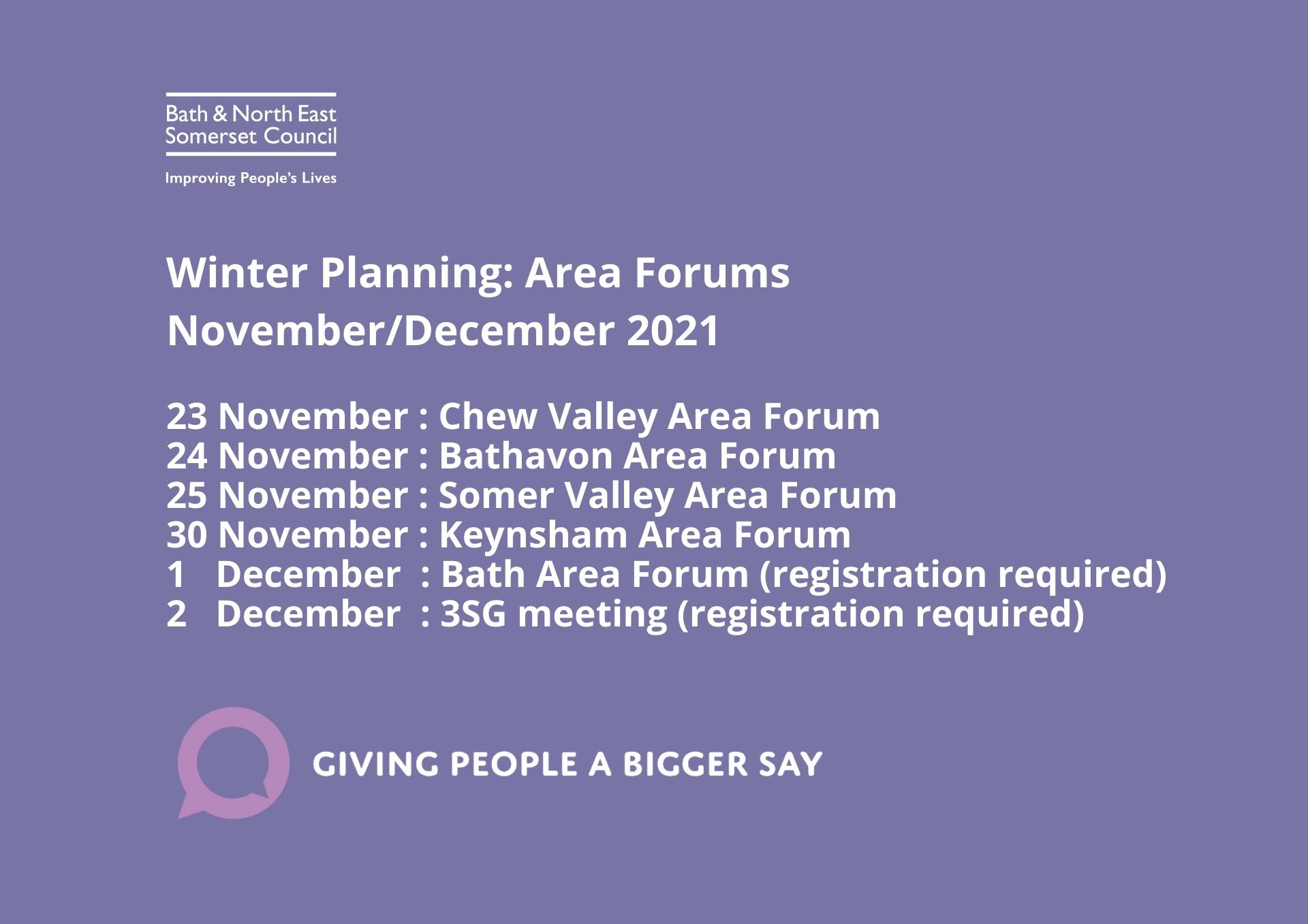 Details of upcoming Winter Planning meetings