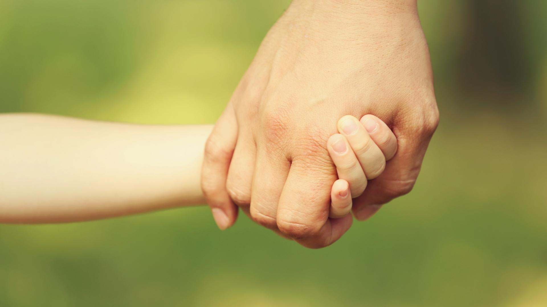 Child's hand holding parent's hand