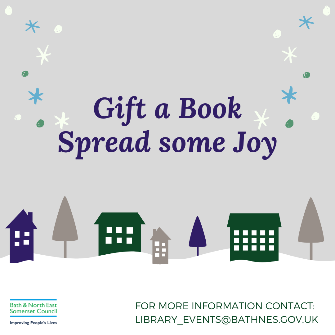 Graphic for gift a book campaign. "Gift a book, spread some joy"