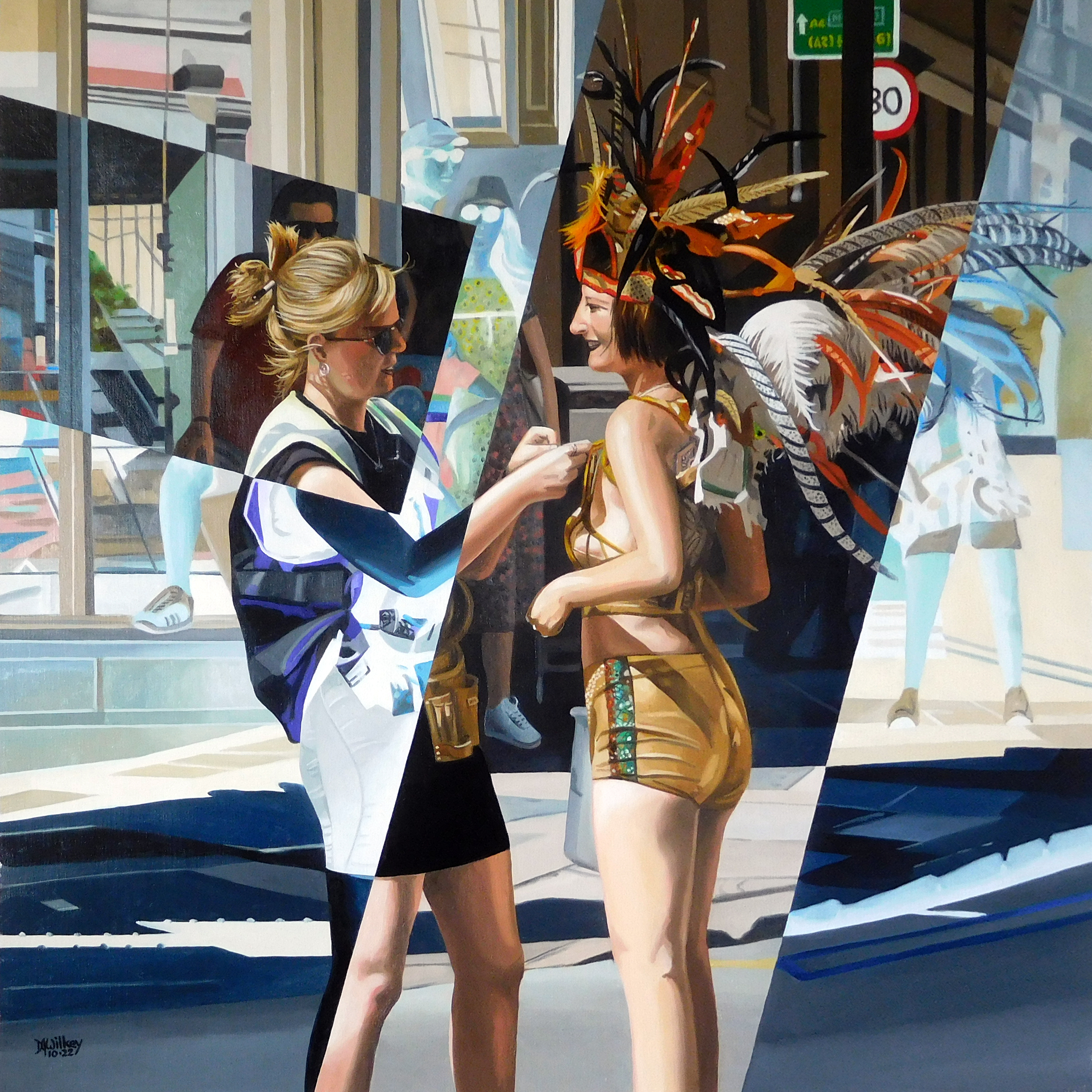 Don’t Stop The Carnival, 2022 by David Wilkey, oil painting, 96cm x 96cm