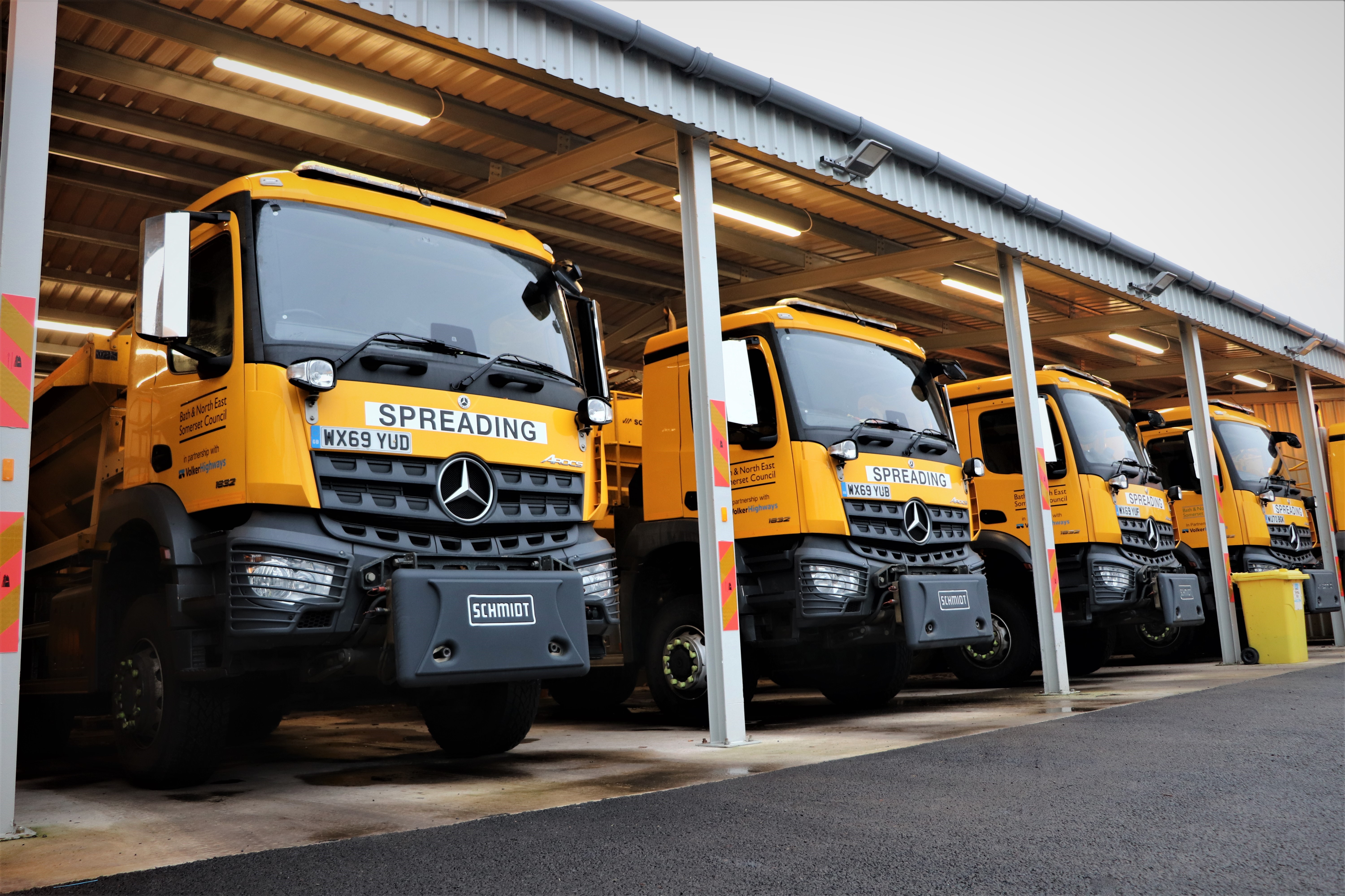 gritting lorries lined up ready for winter
