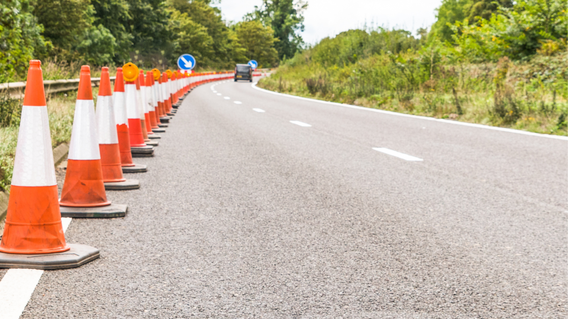 Lane closure on a road. 