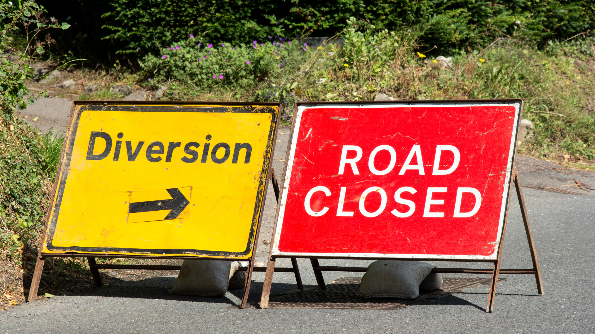 Road closed and Diversion sign