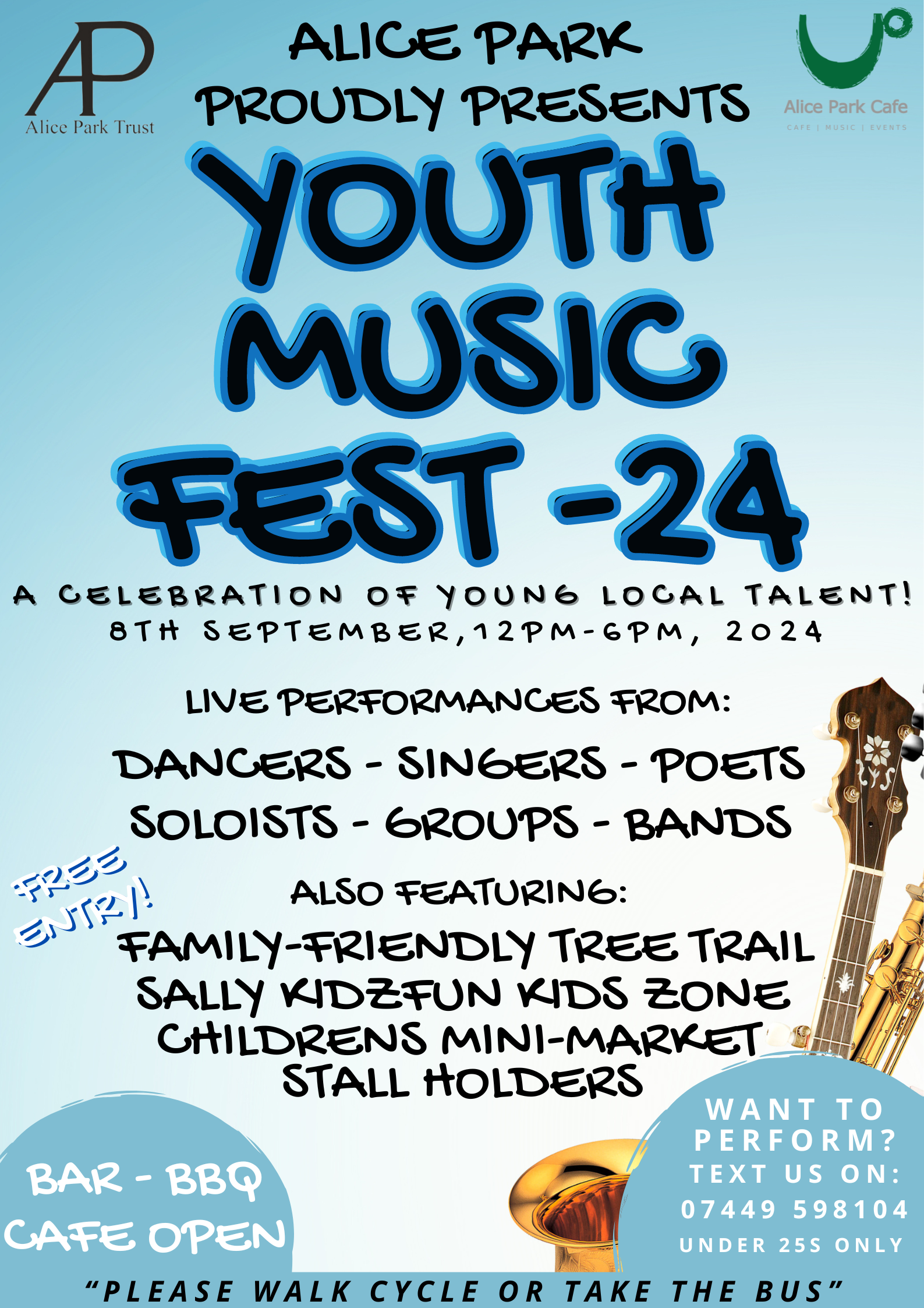 image shows a blue festival poster with details of Youth Music Fest 24   