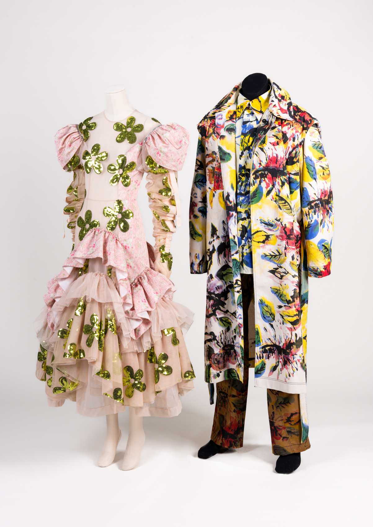 The two outfits selected for Dress of the Year 2023, womenswear by Simone Rocha, menswear by Bianca Saunders