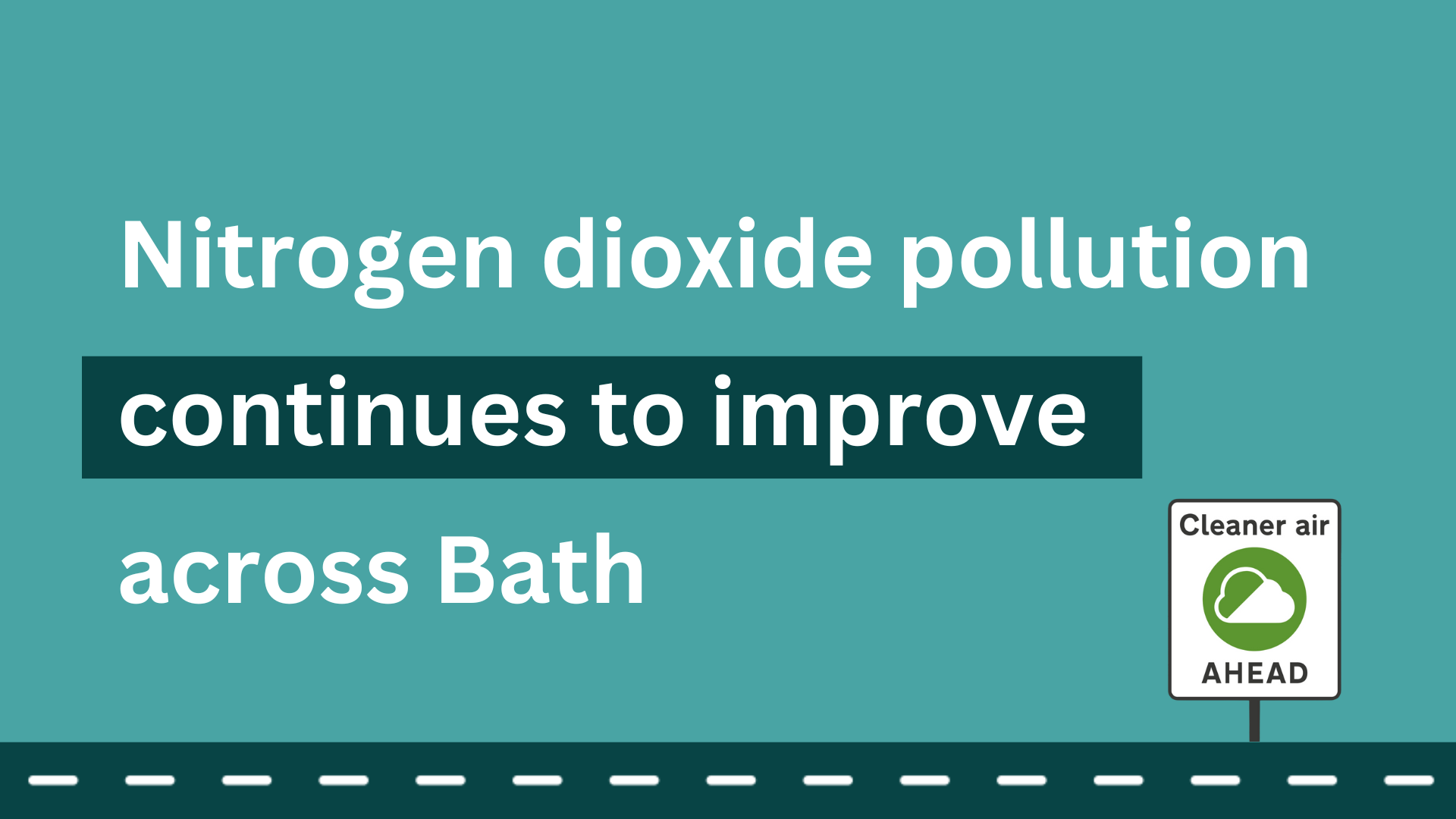 Graphic with white text on a green background reading: Nitrogen dioxide pollution continues to improve across Bath