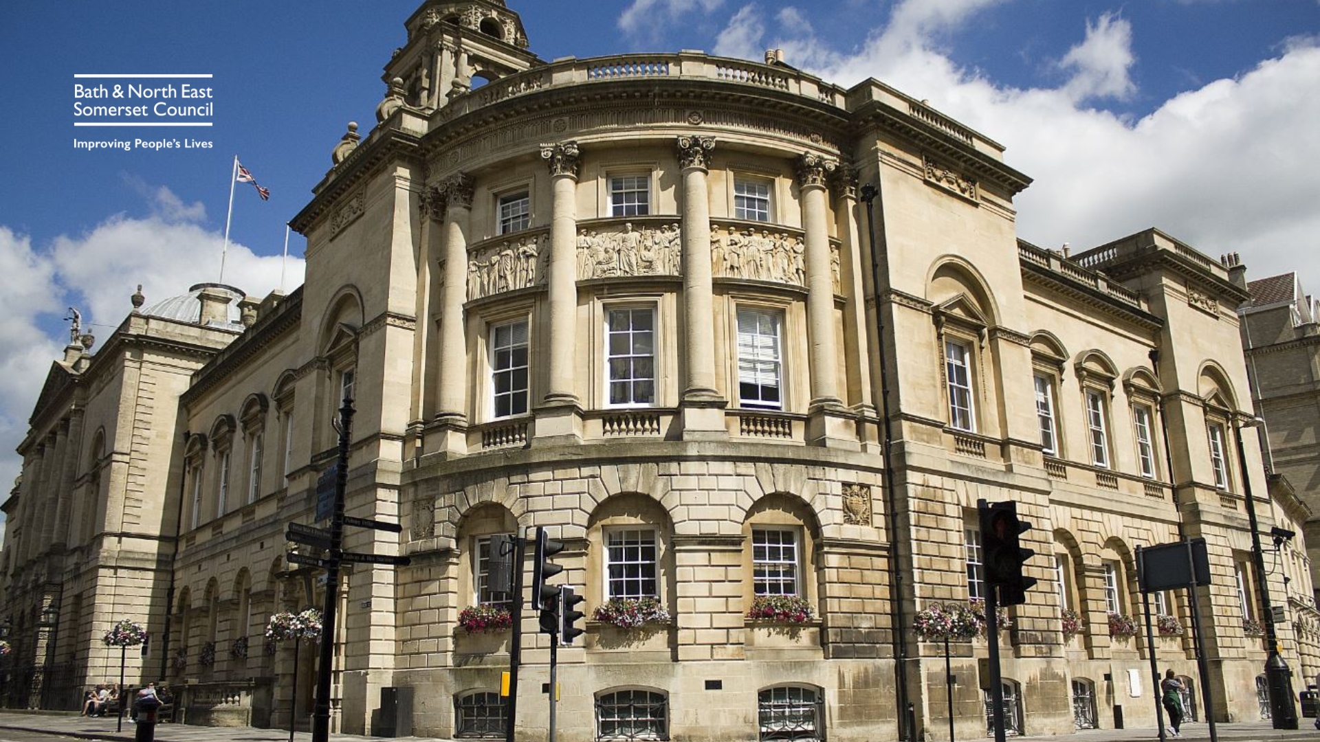 Image shows the outside of the Guildhall on a sunny day