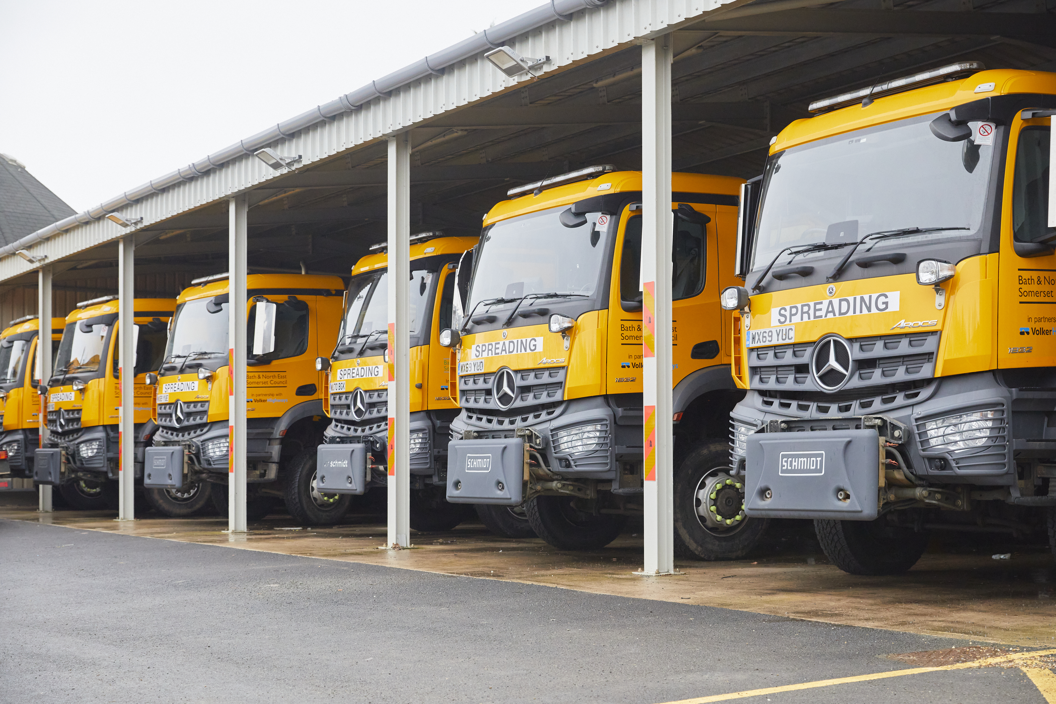 A row of council gritting lorries. 