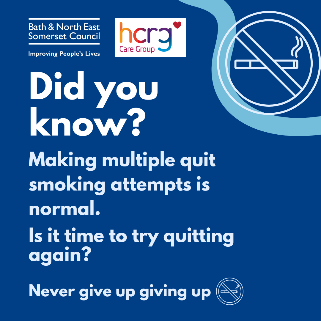 Never Give Up Giving Up stop smoking graphic in white writing on blue background