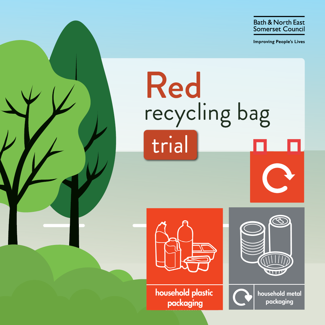 Red recycling bag trial graphic