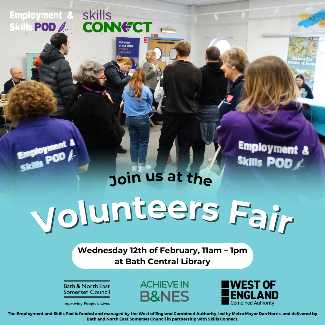 people stand gathered at a volunteer fair event