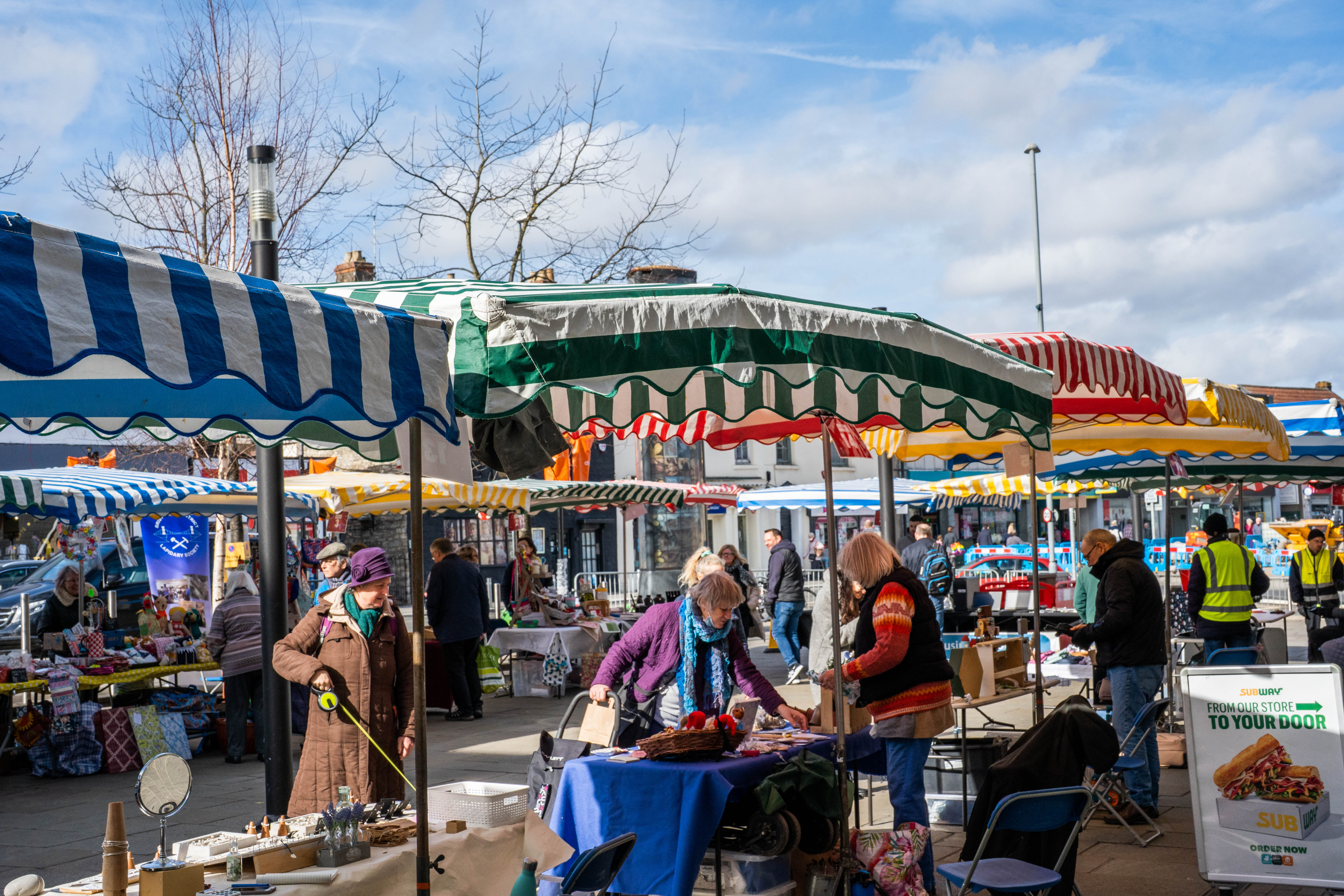 Community stalls in a high street