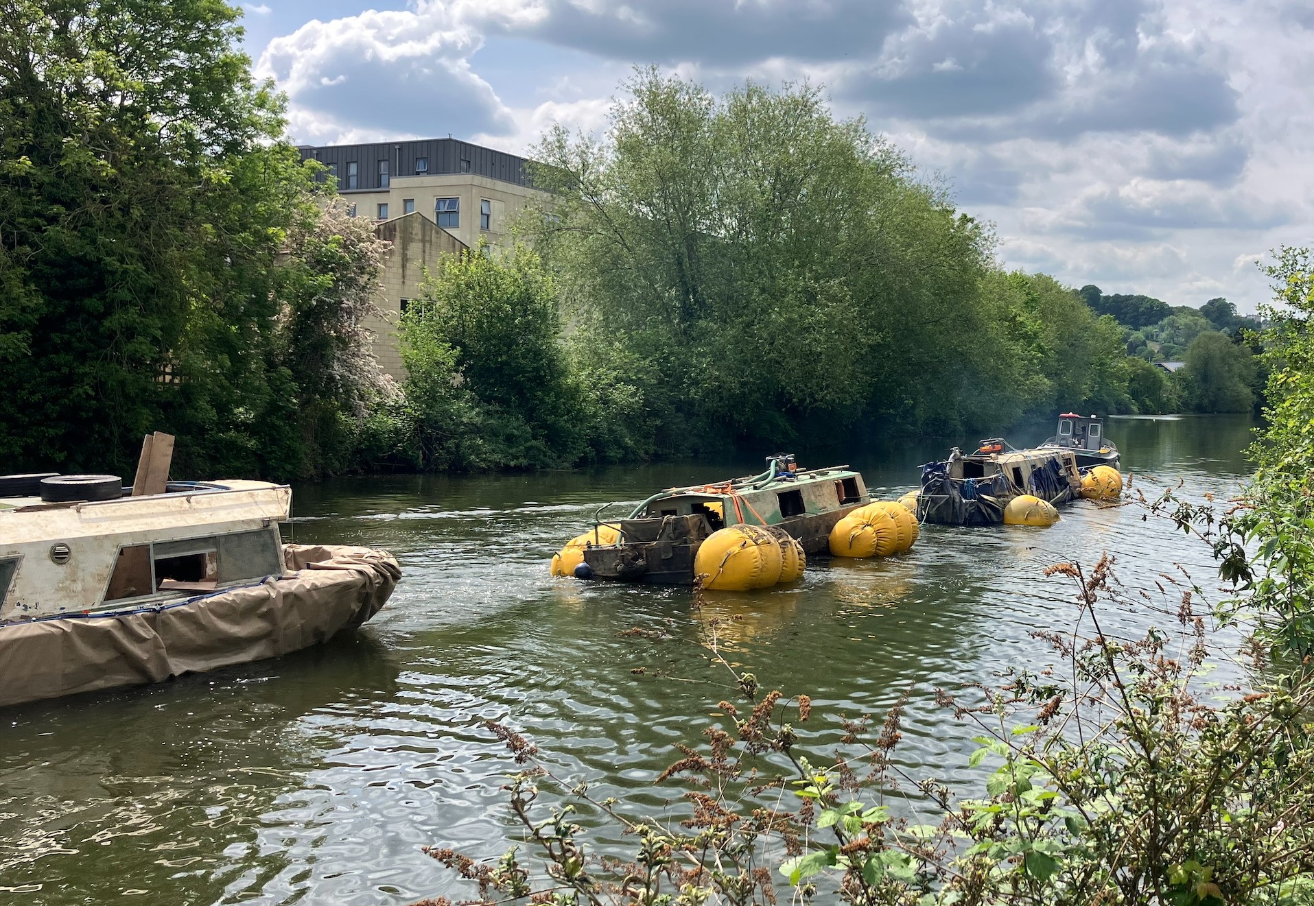 Boats being towed along the River Avon