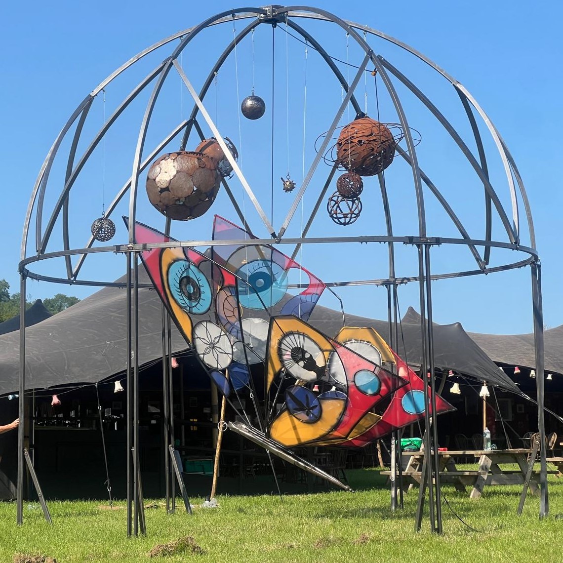 Welded butterfly sculpture at Glastonbury festival