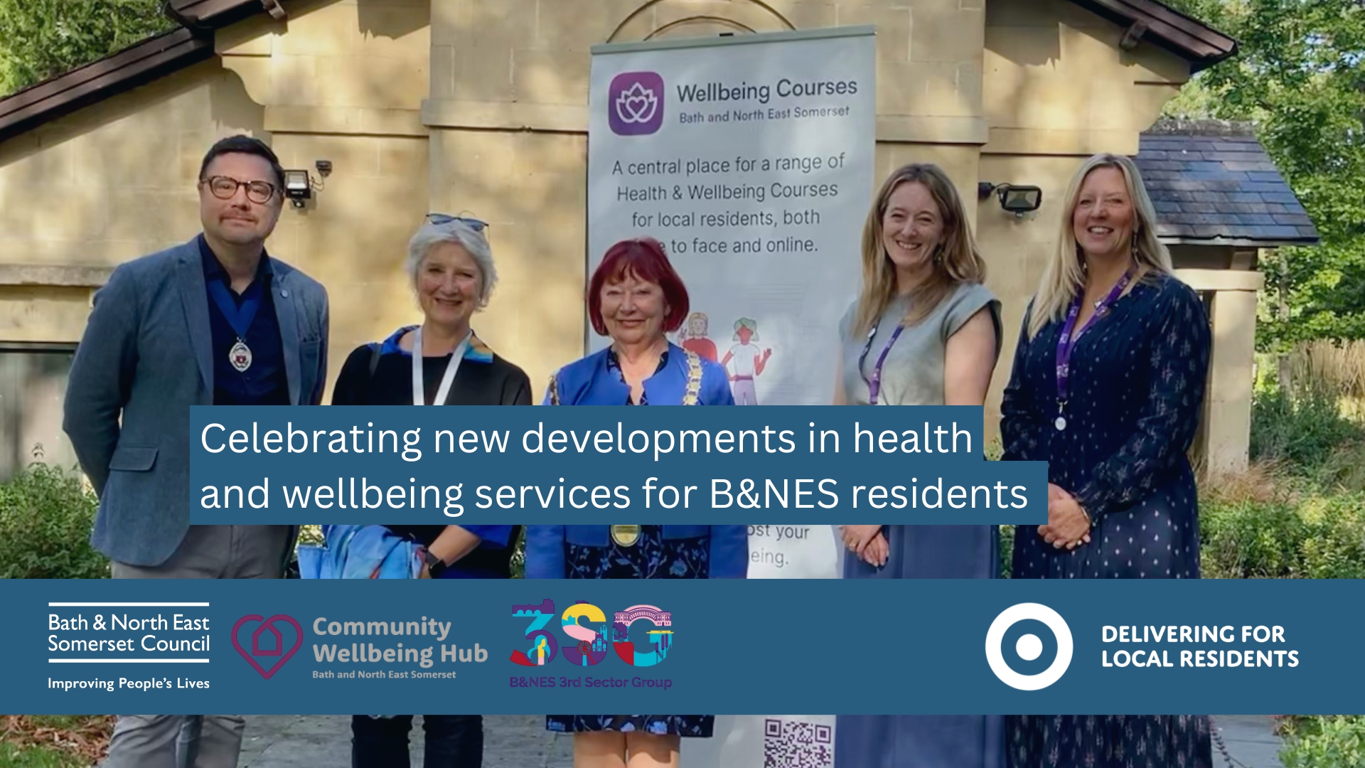 Pictured left to right at the launch are Deputy Mayor of Bath, Councillor Ian Halsall, B&NES Cabinet Member for Adult Services, Councillor Alison Born, B&NES Council Chair, Councillor Liz Hardman, Director of 3SG, Becky Somerset and 3SG Co-ordinator, Paula Turner