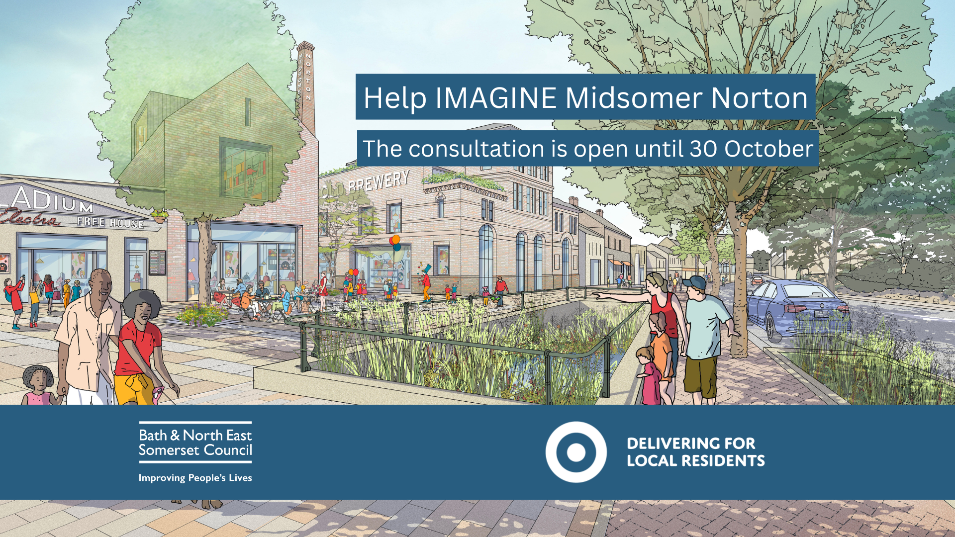 Artist's illustration of Midsomer Norton town centre