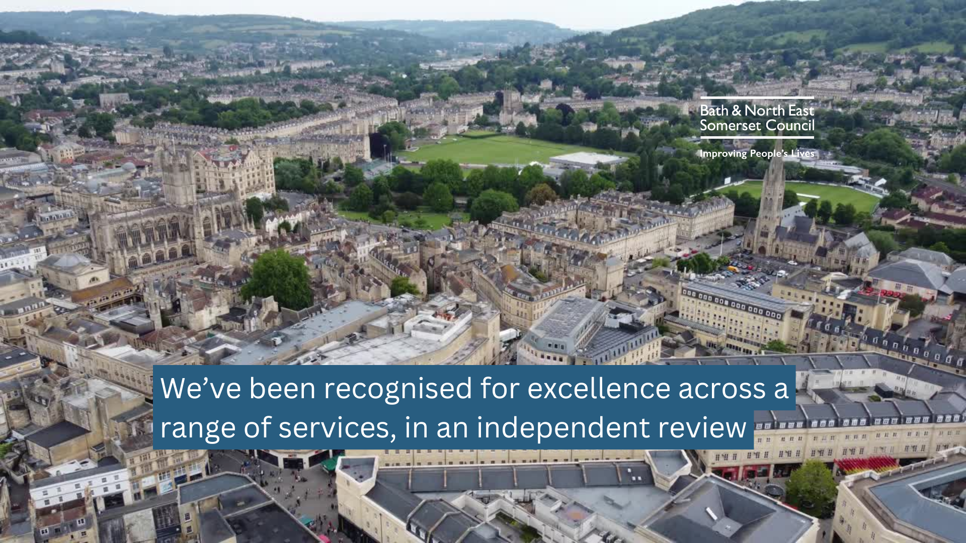 An aerial view over the city of Bath.
