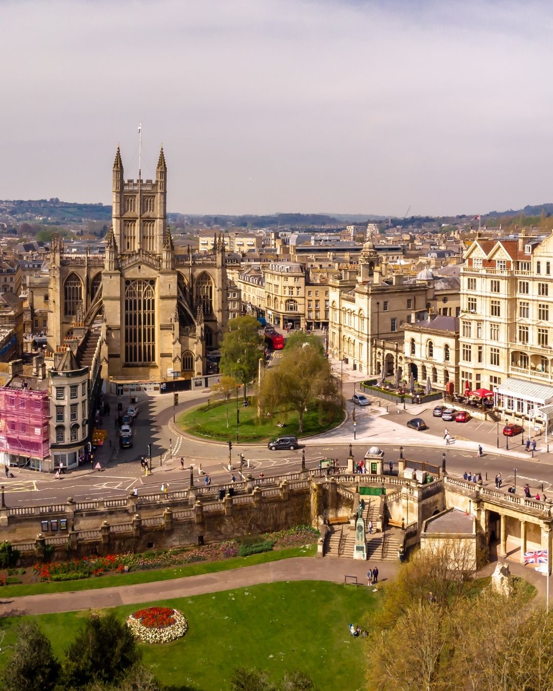 image shows Bath Abbey and Parade Gardens