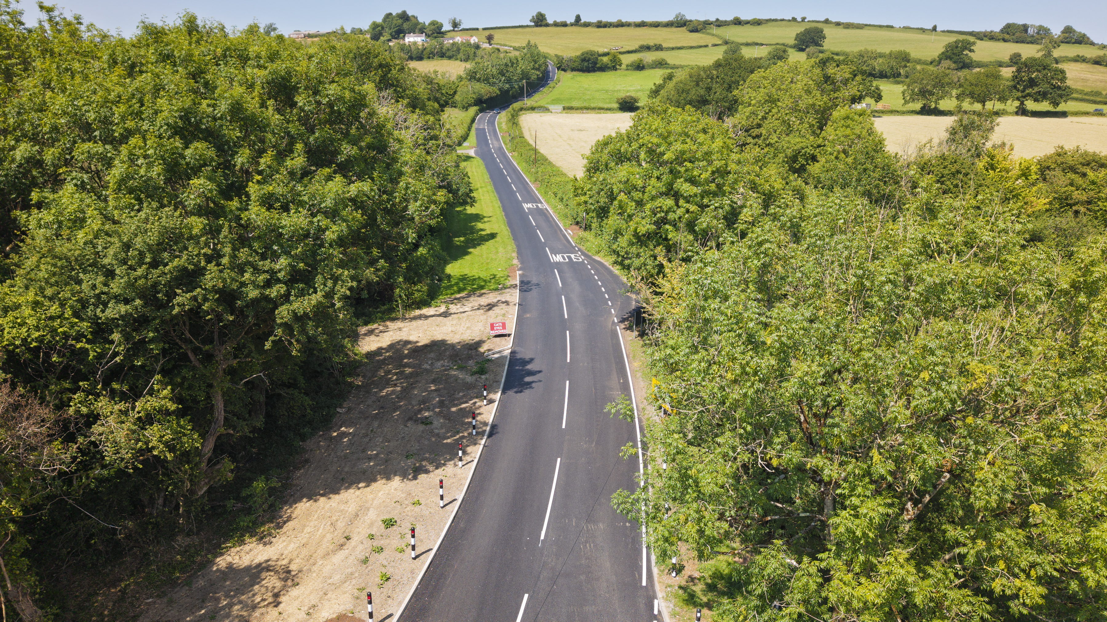 A drone photo of a recently resurfaced highway in Bath & North East Somerset
