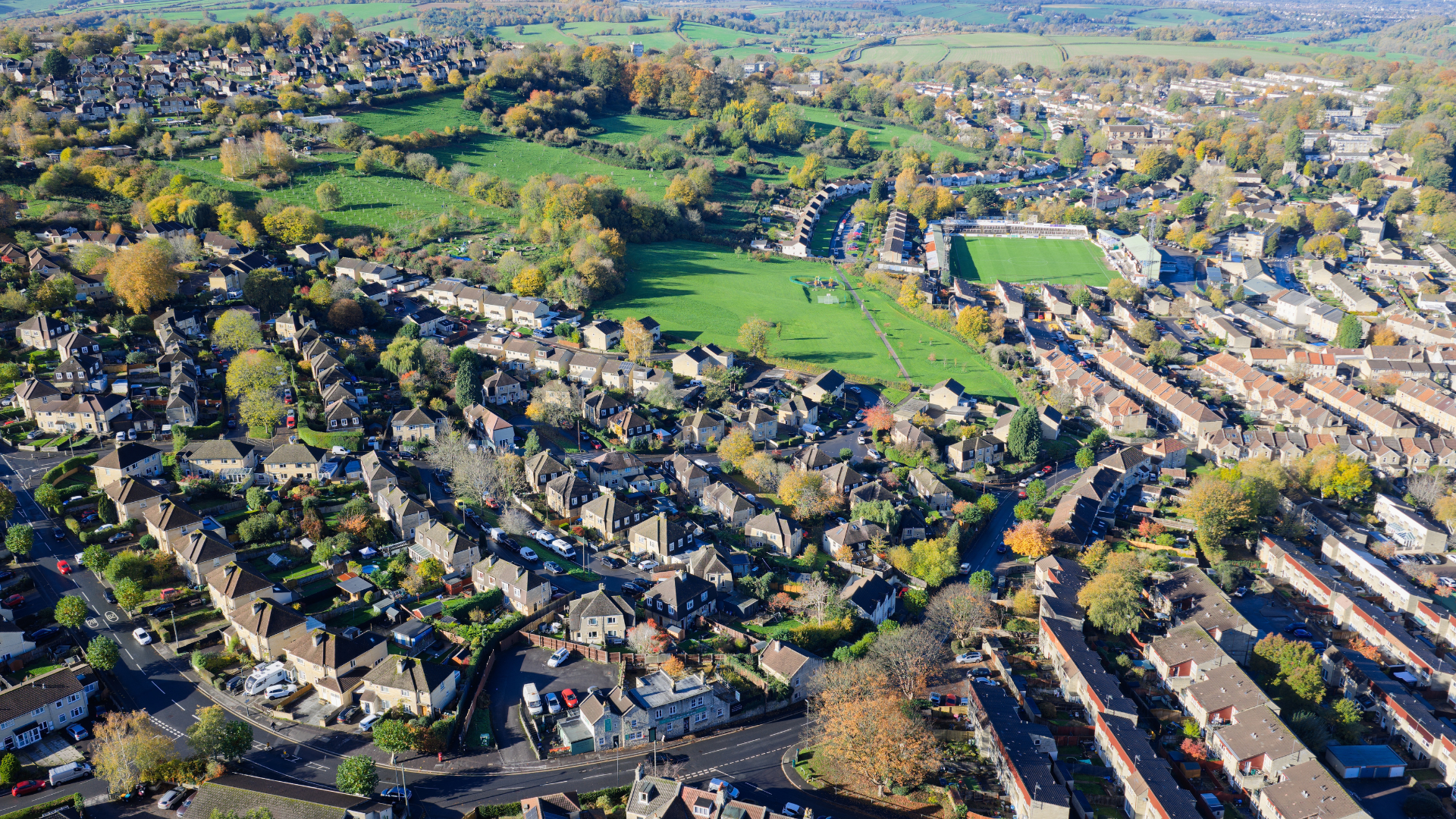 drone footage of Twerton