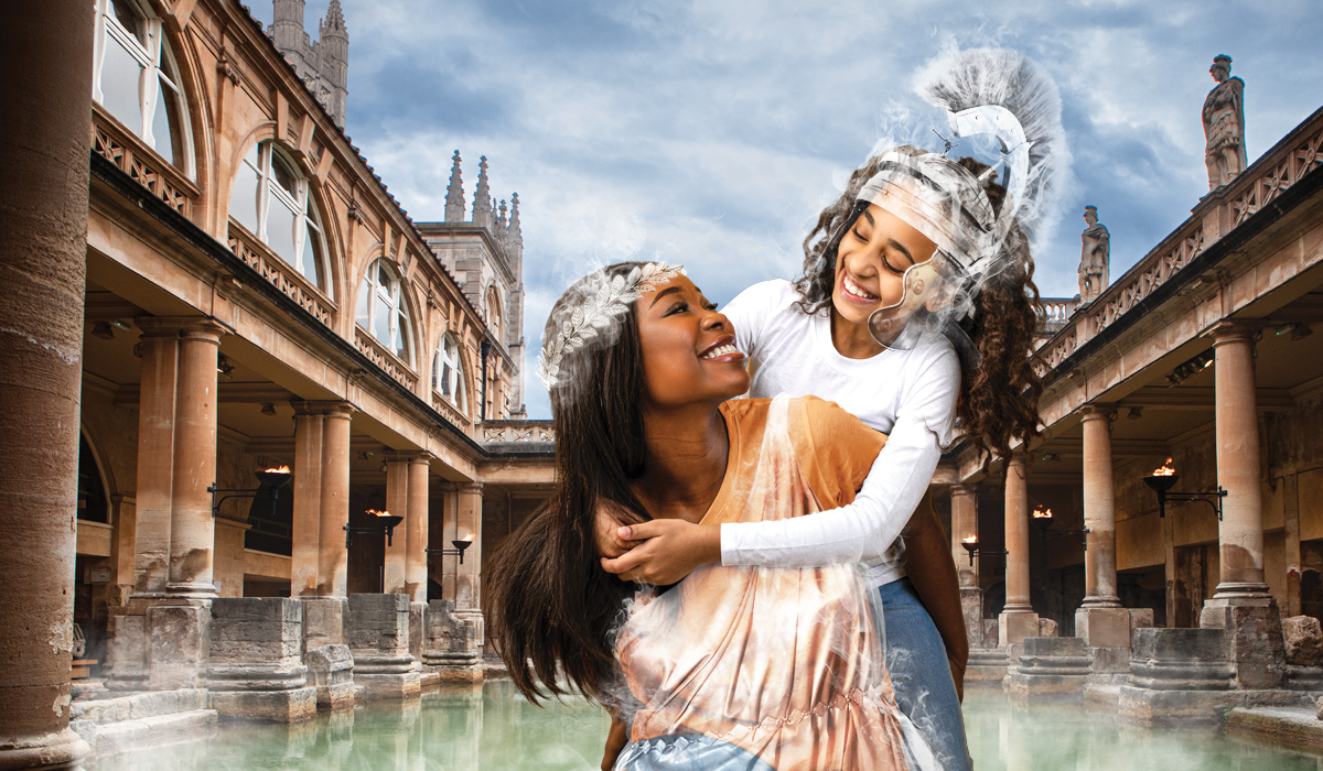 A woman and child at The Roman Baths