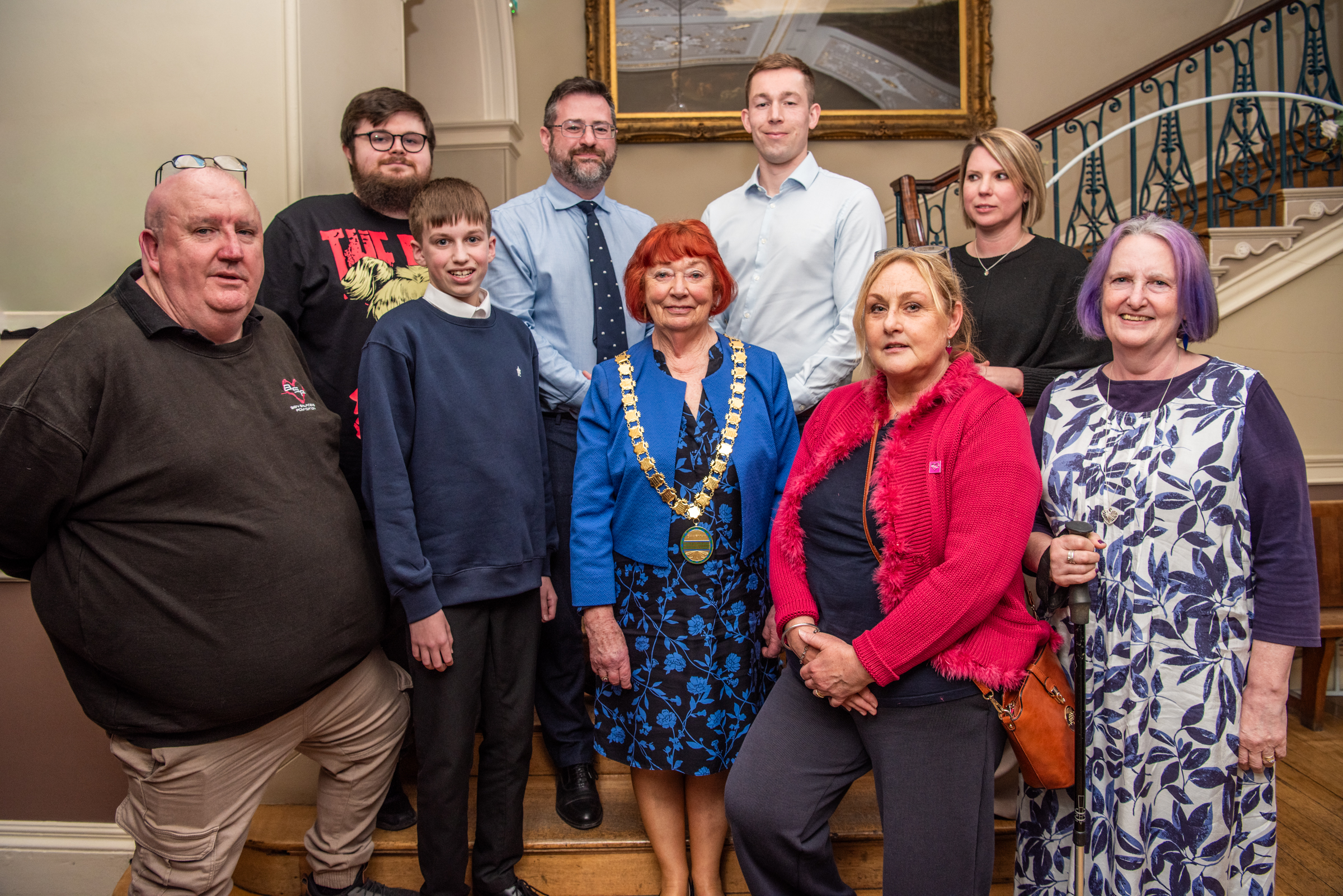 pictured l-r (front)    Tom Saunders, Tom Halford, B&NES Chair Councillor Liz Hardman, Joanne Saunders, Jackie Head.  l-r back Jimmi Browning, B&NES Council Leader, Councillor Kevin Guy,  Alex Johnson and George Clutton.