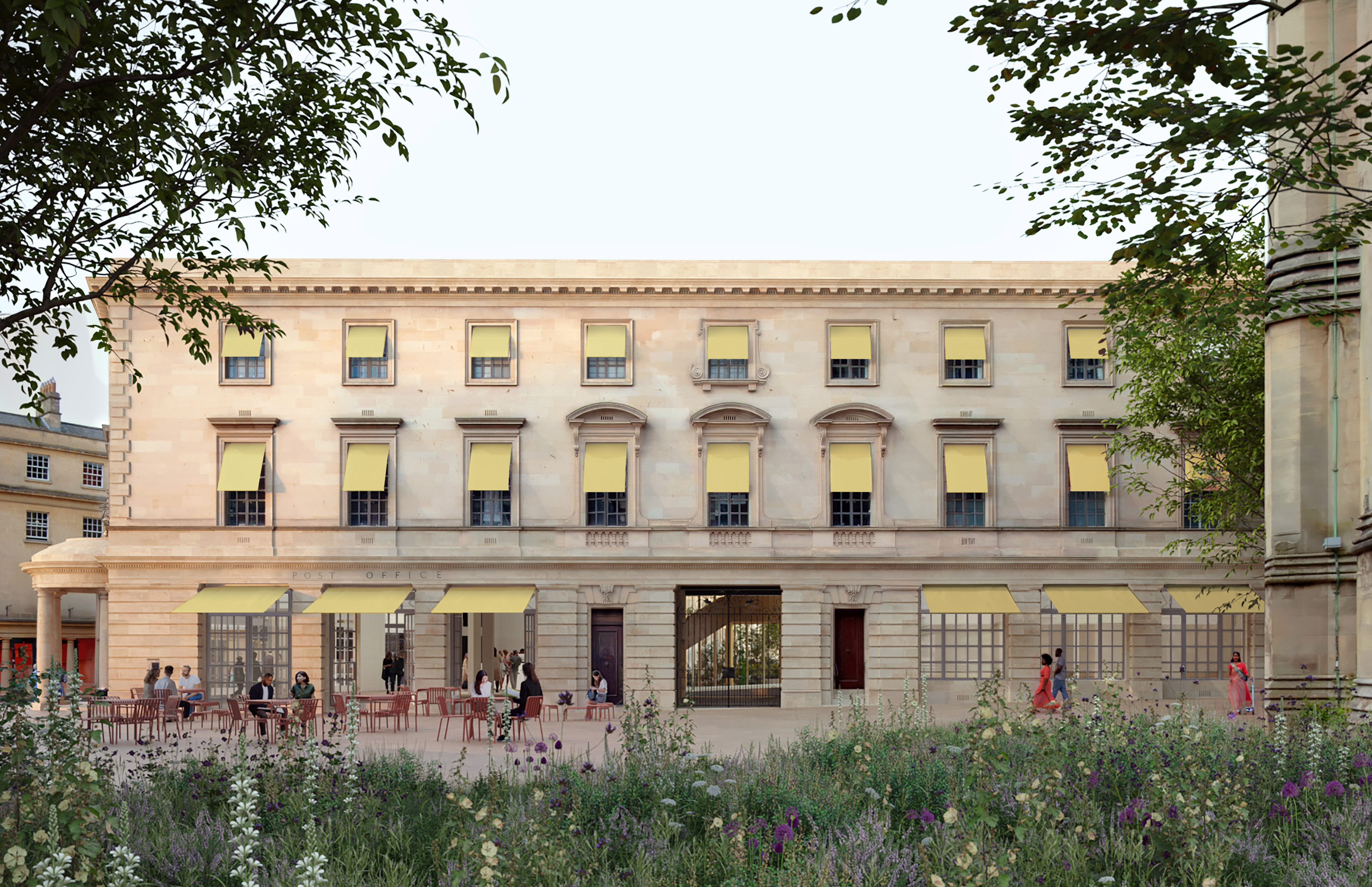 Views of the new accessible entrances from Northgate Street. External awnings reduce direct sunlight and solar gain, helping protect the collection and improve thermal performance. Credit: 6a architects