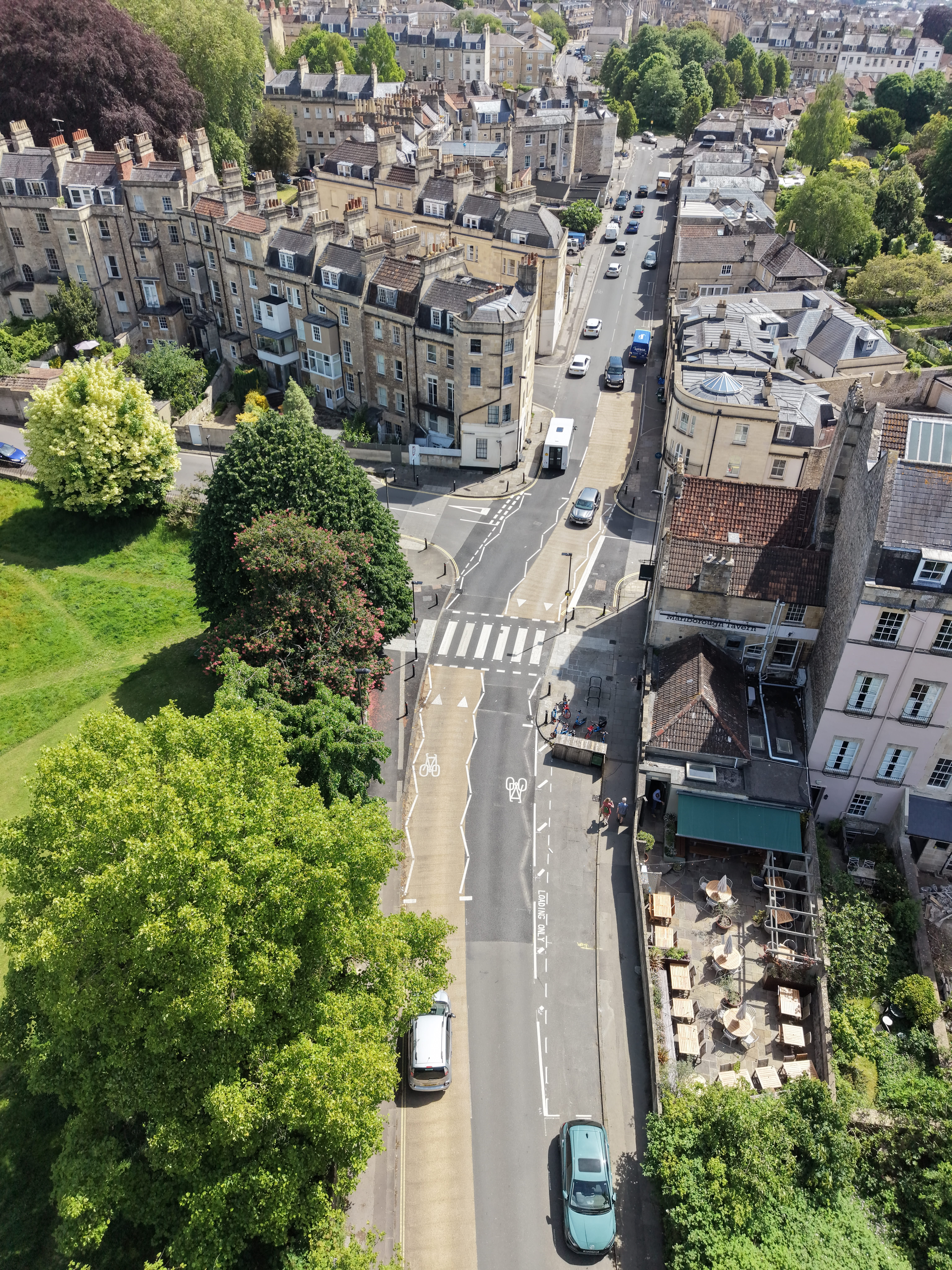 Drone shot of pedestrian crossing