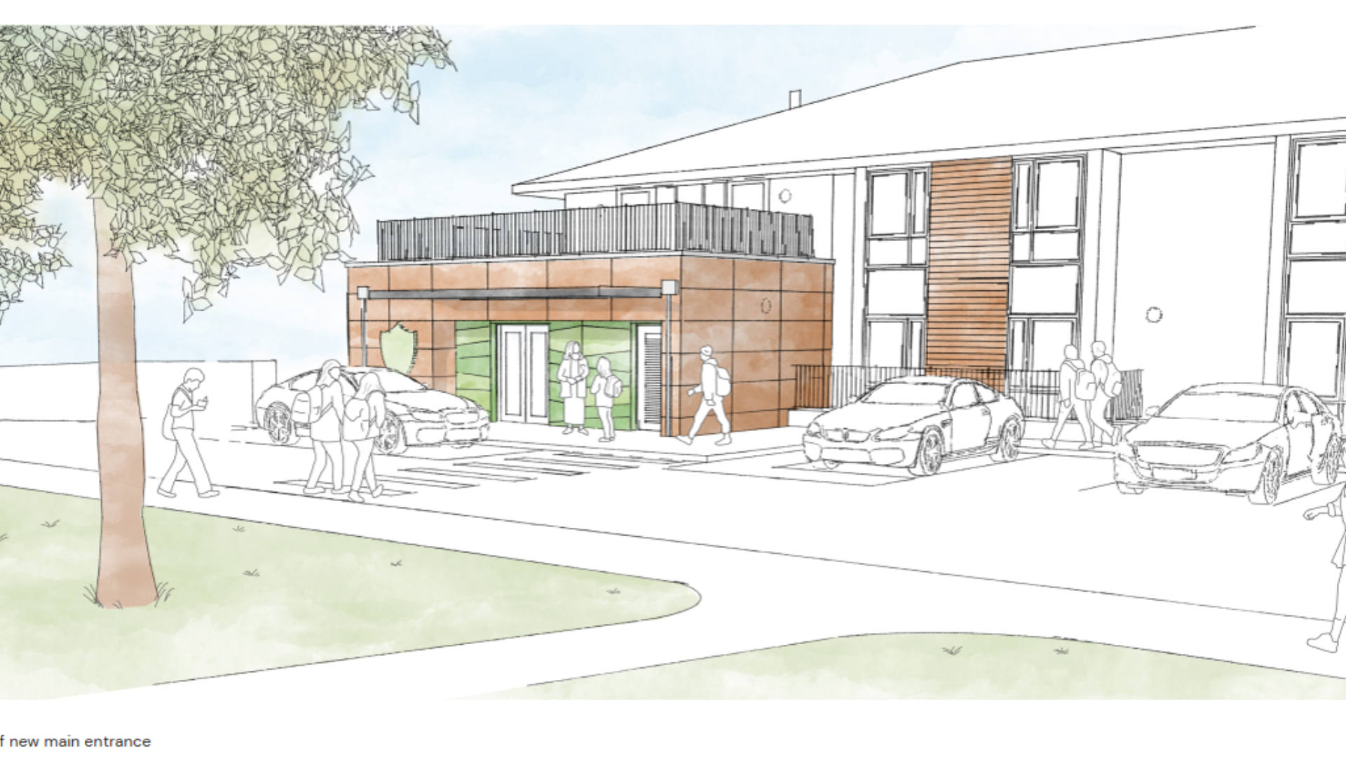 architect's impression of the new main entrance to the school