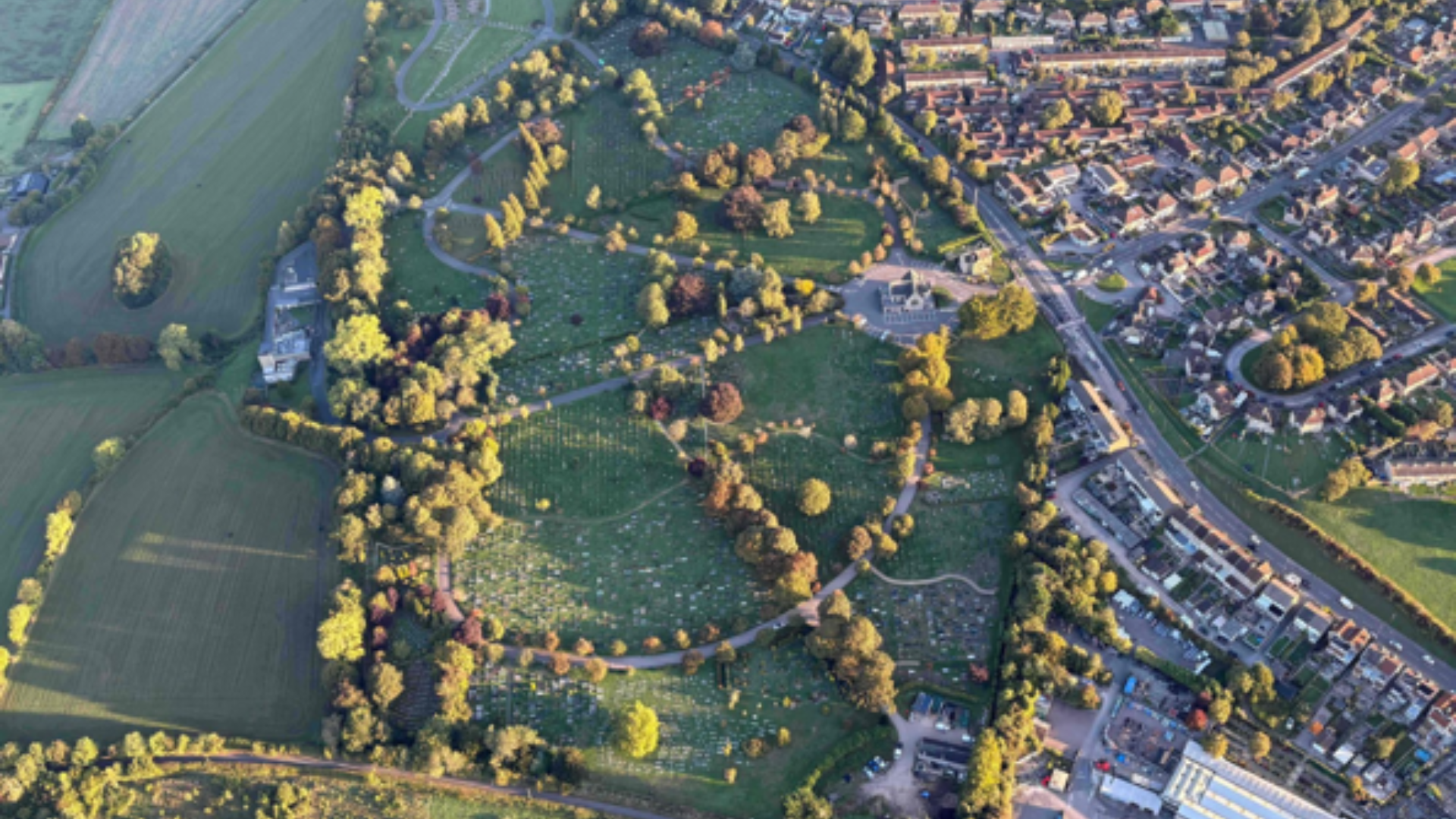 drone footage of Haycombe Cemetary