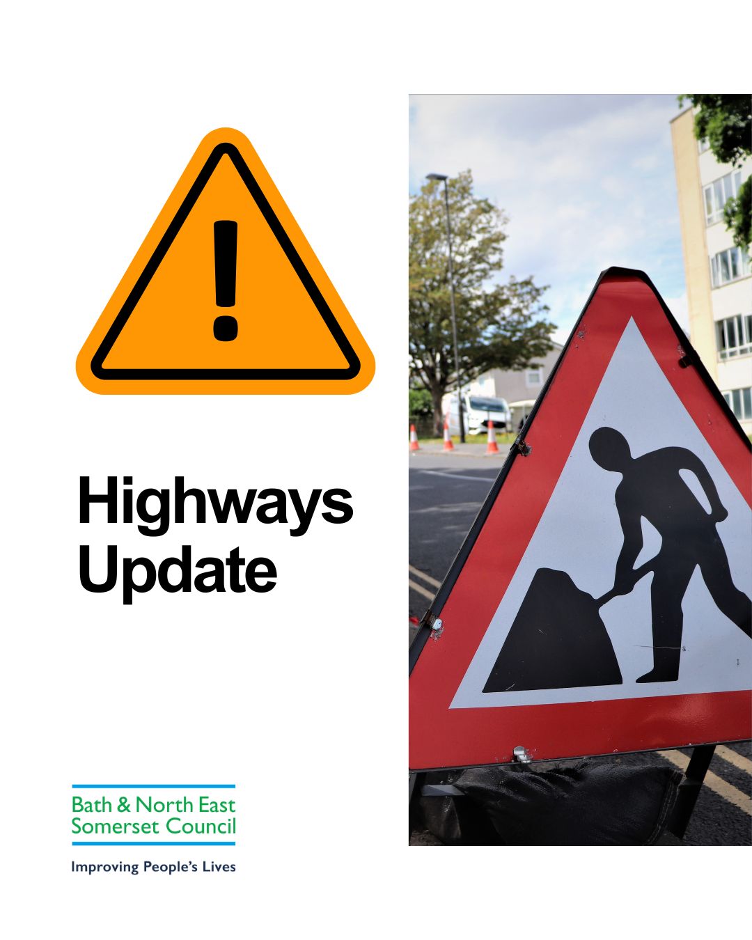 image shows alert orange triangle and a roadworks sign