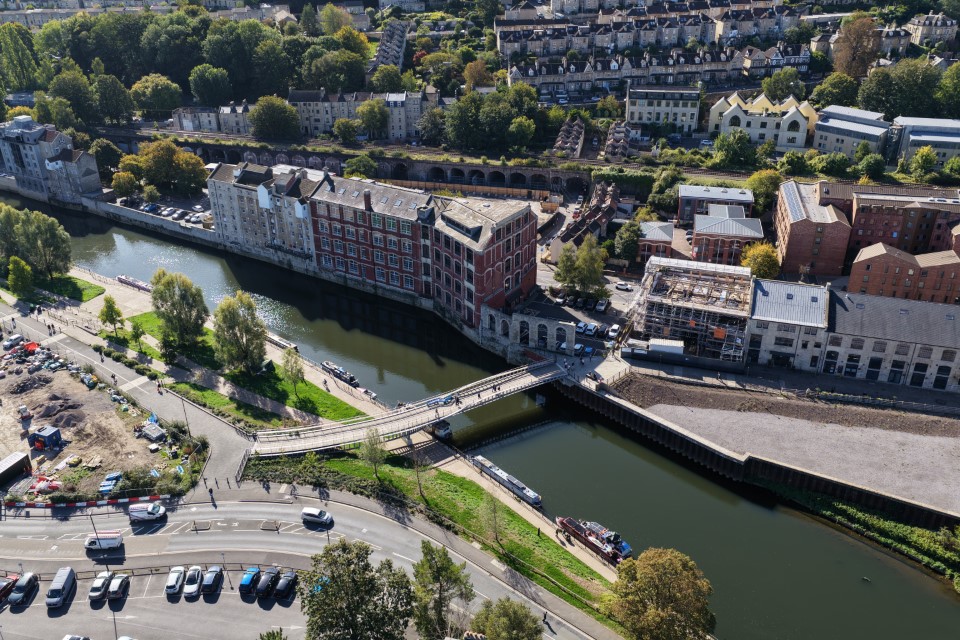 Drone shot of Bath Quays bridge