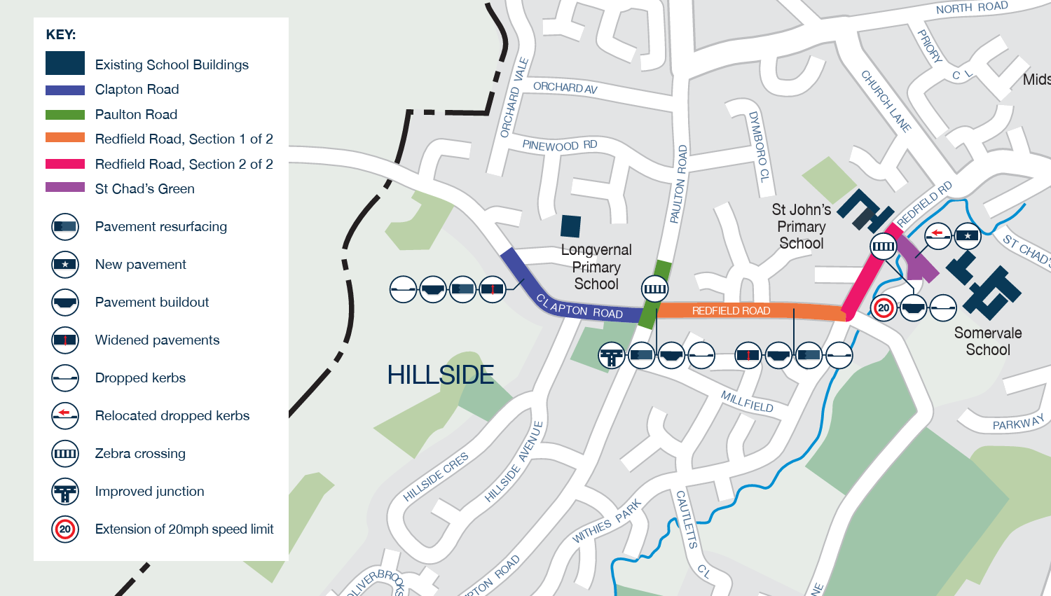 Redfield Road and Clapton Road infrastructure improvements map